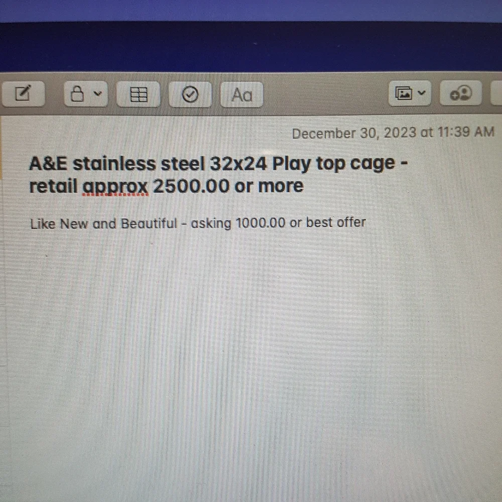 A&E stainless steel 32x24 like new cage